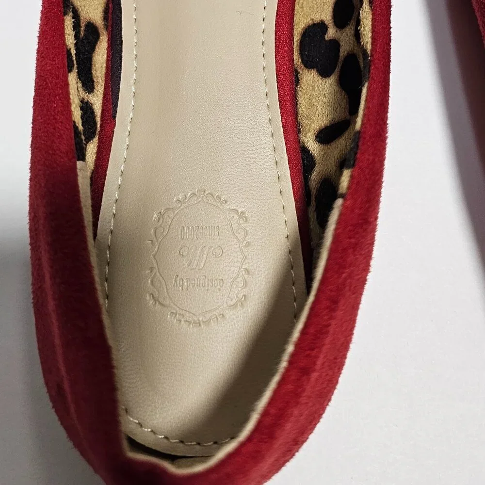 Ollio Red Faux Suede Slip On Flats - Picture 5 of 6